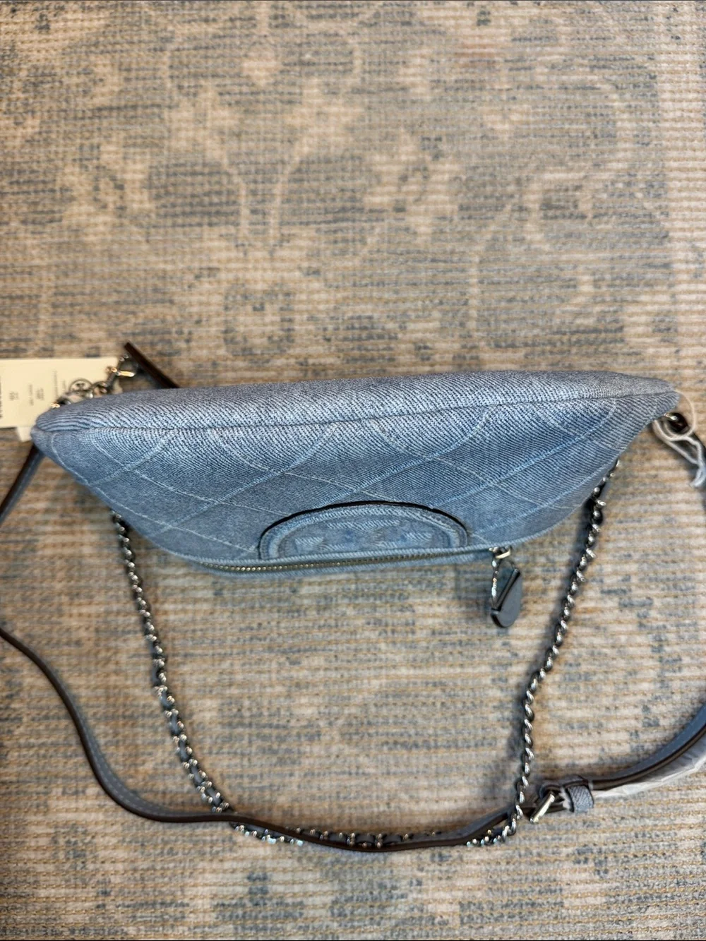 Tory Burch Denim-Print Suede Quilted Fleming with Chain Strap